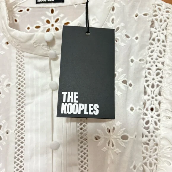 The Kooples White Eyelet Ruffled Long Sleeve Dress Size US 2 NWT